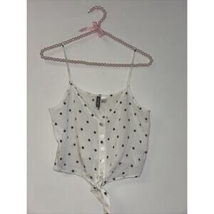 Tank Top Blouse Sz Sm White Sweetheart Pinup Bow 90s Polk A Dot Retro Rockabilly